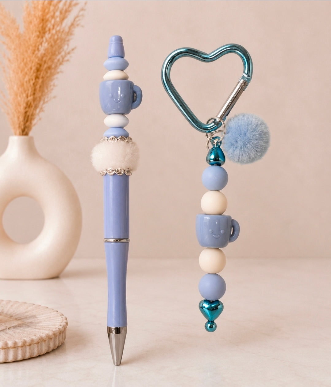 DIY Pen & Sleutelhanger set - Blue Smiley Cup